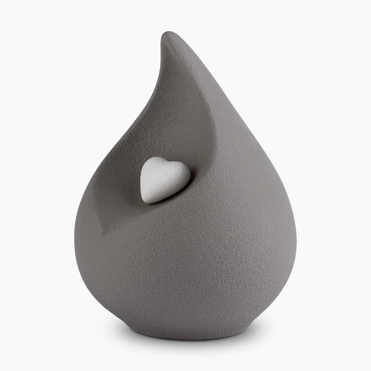 teardrop small urn for with heart ashes in grey left facing