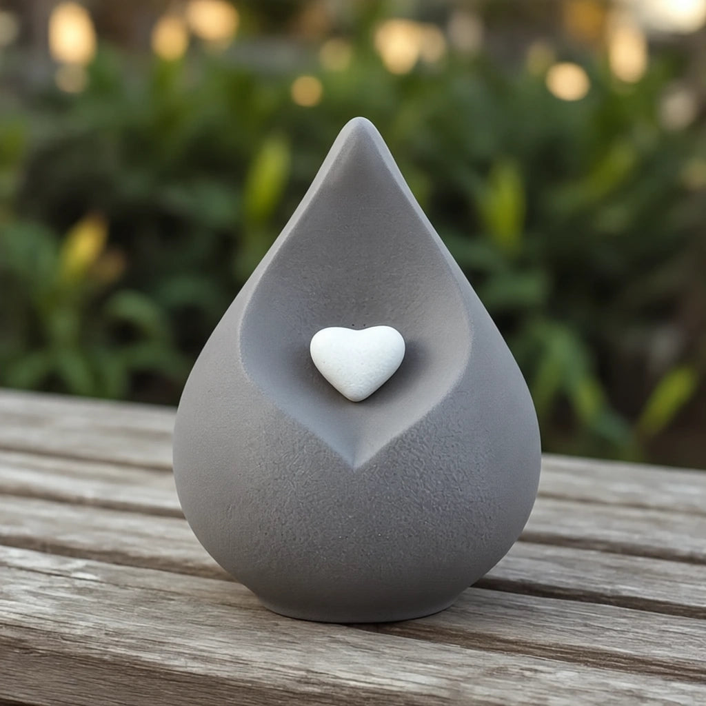 Teardrop Small Urn for with Heart Ashes in Grey