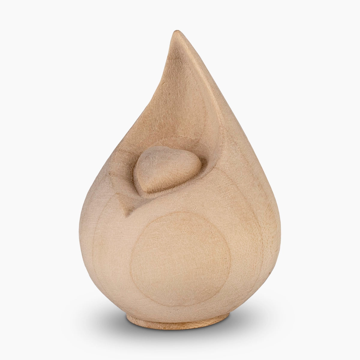 teardrop small urn for with heart ashes in natural wood