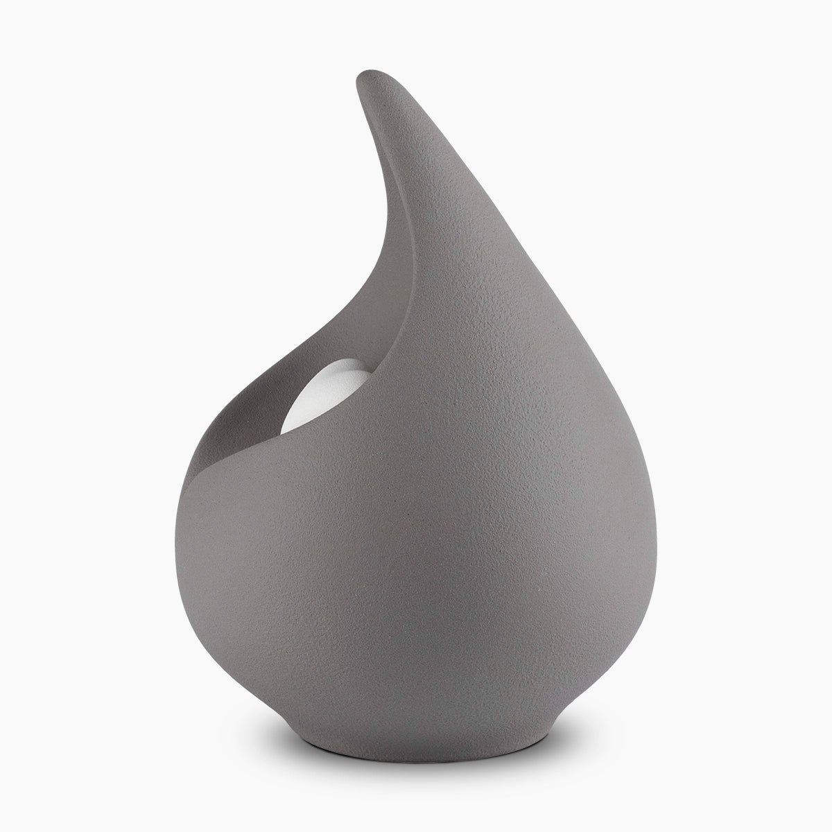 teardrop urn for ashes with heart in grey left view