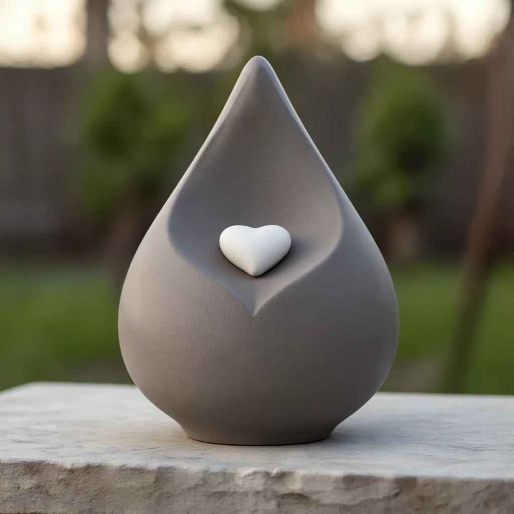 Teardrop Urn for Ashes with Heart in Grey
