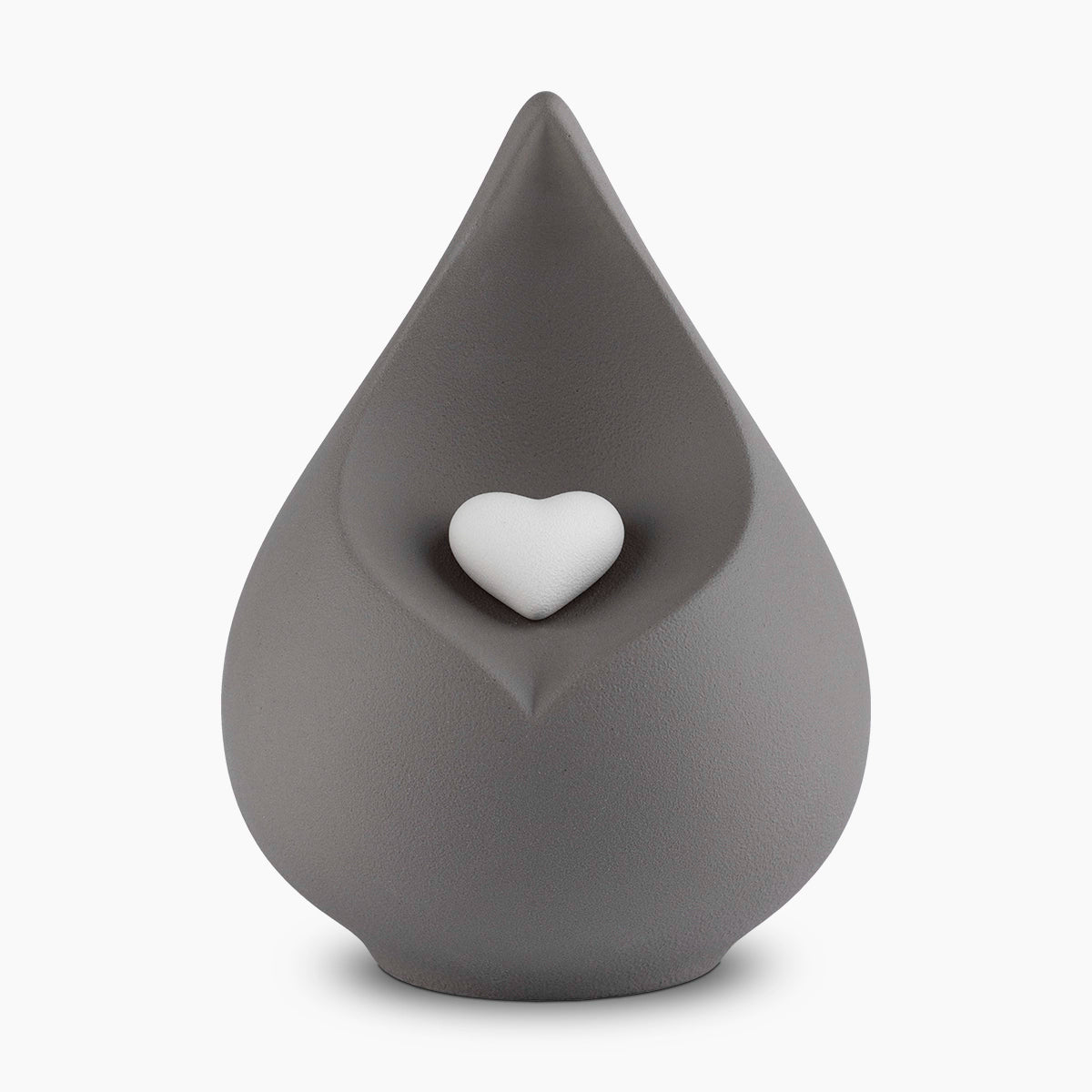 teardrop urn for ashes with heart in grey