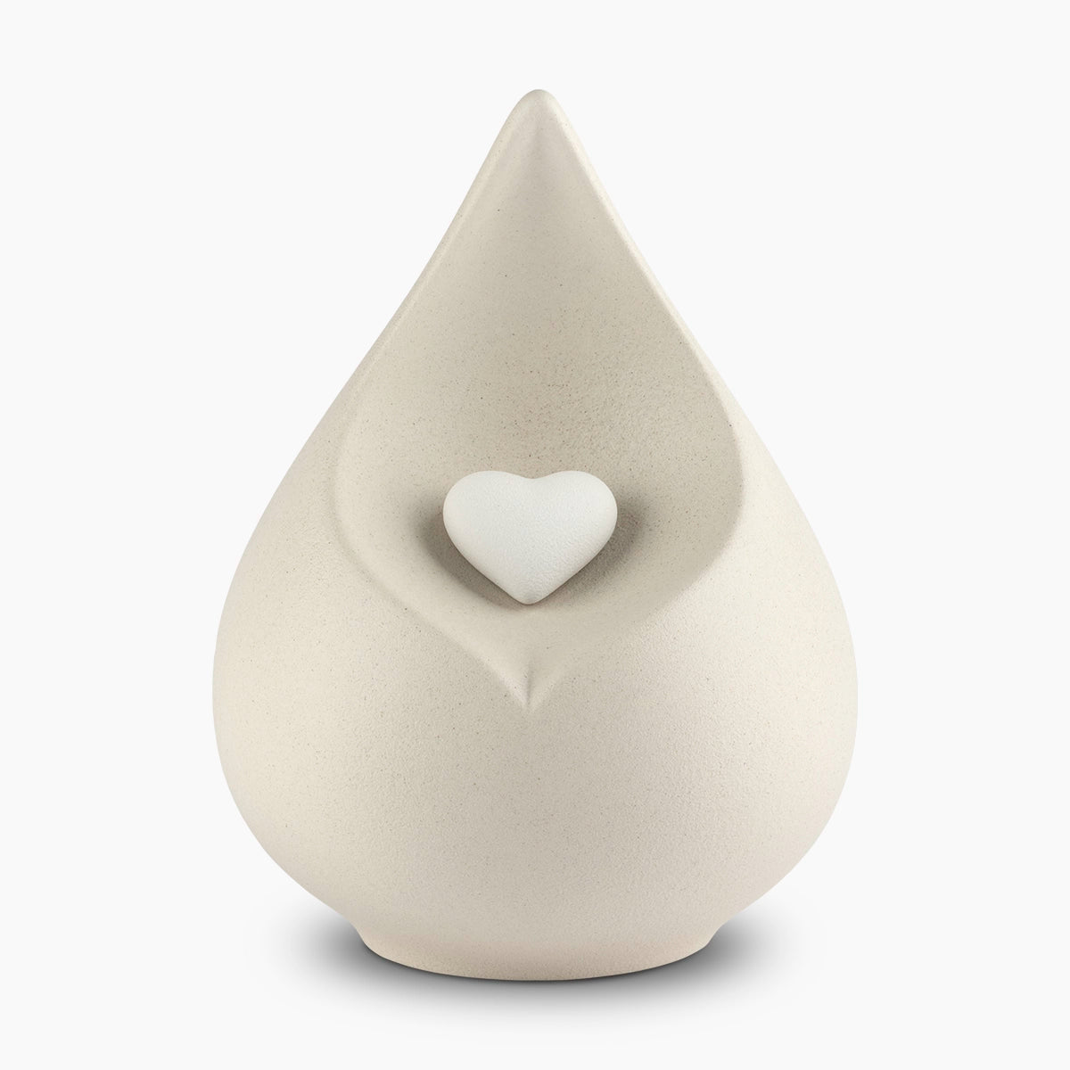 teardrop urn for ashes with heart in light beige