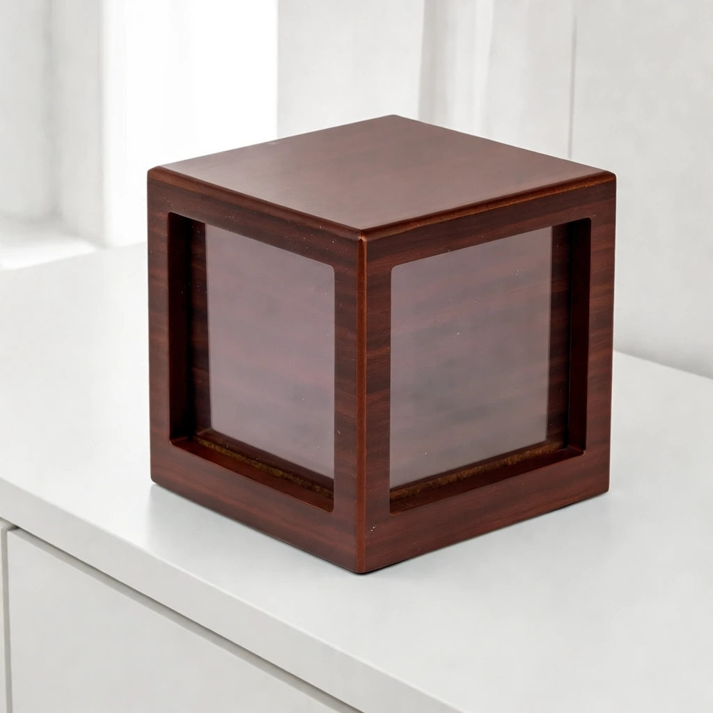 Walnut Effect MDF Photo Cube Medium Urn for Ashes