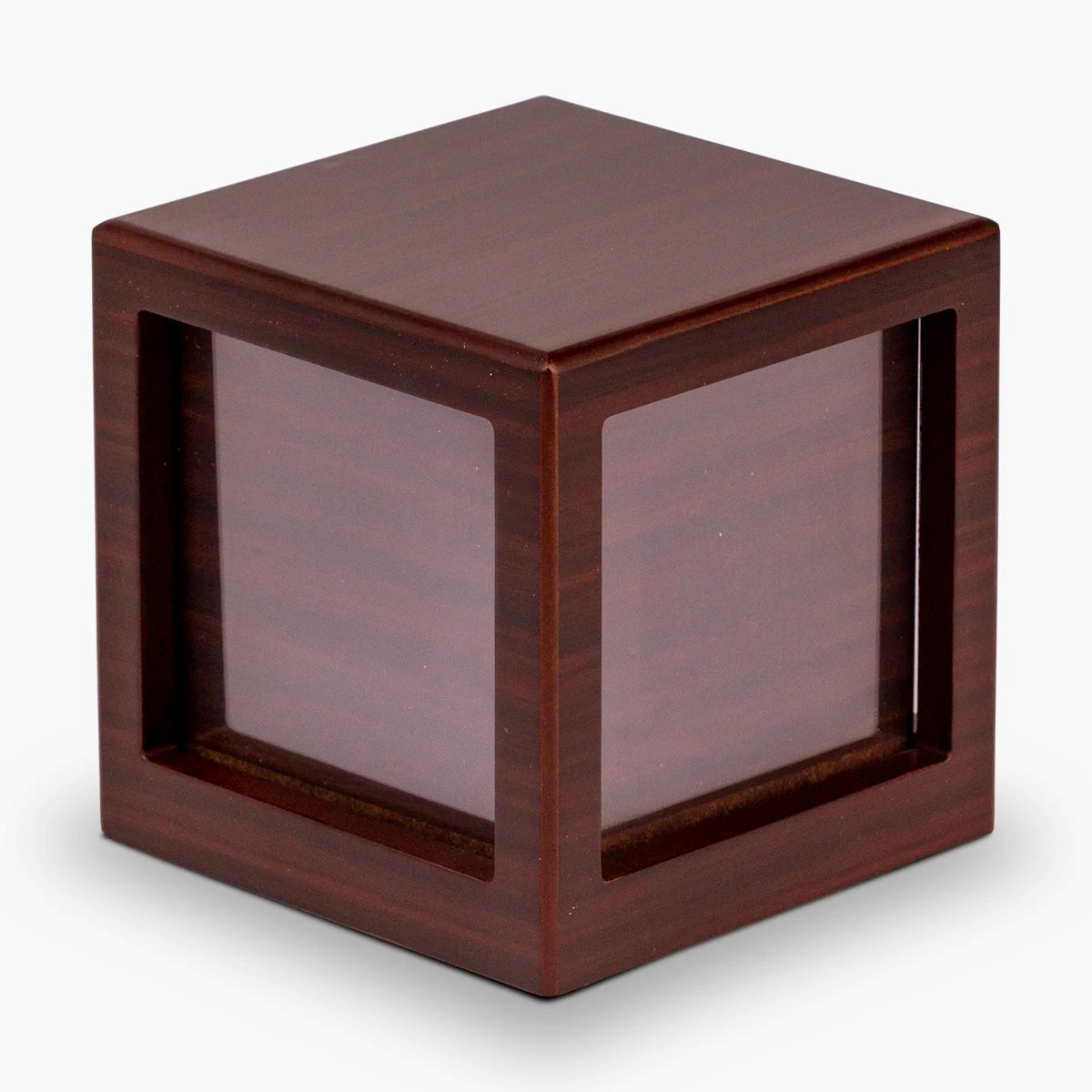 walnut effect mdf photo cube medium urn for ashes front view