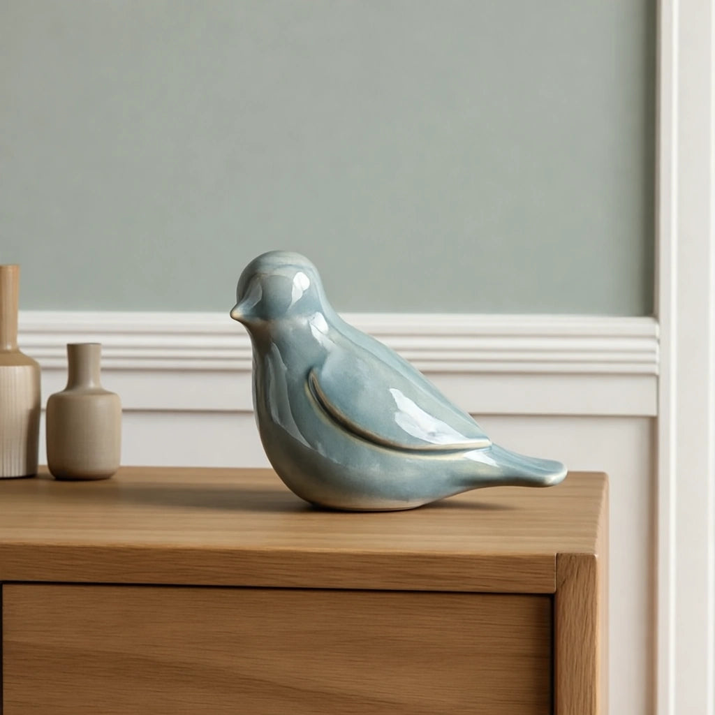 Whistling Bird Keepsake Urn for Ashes in Sage Green