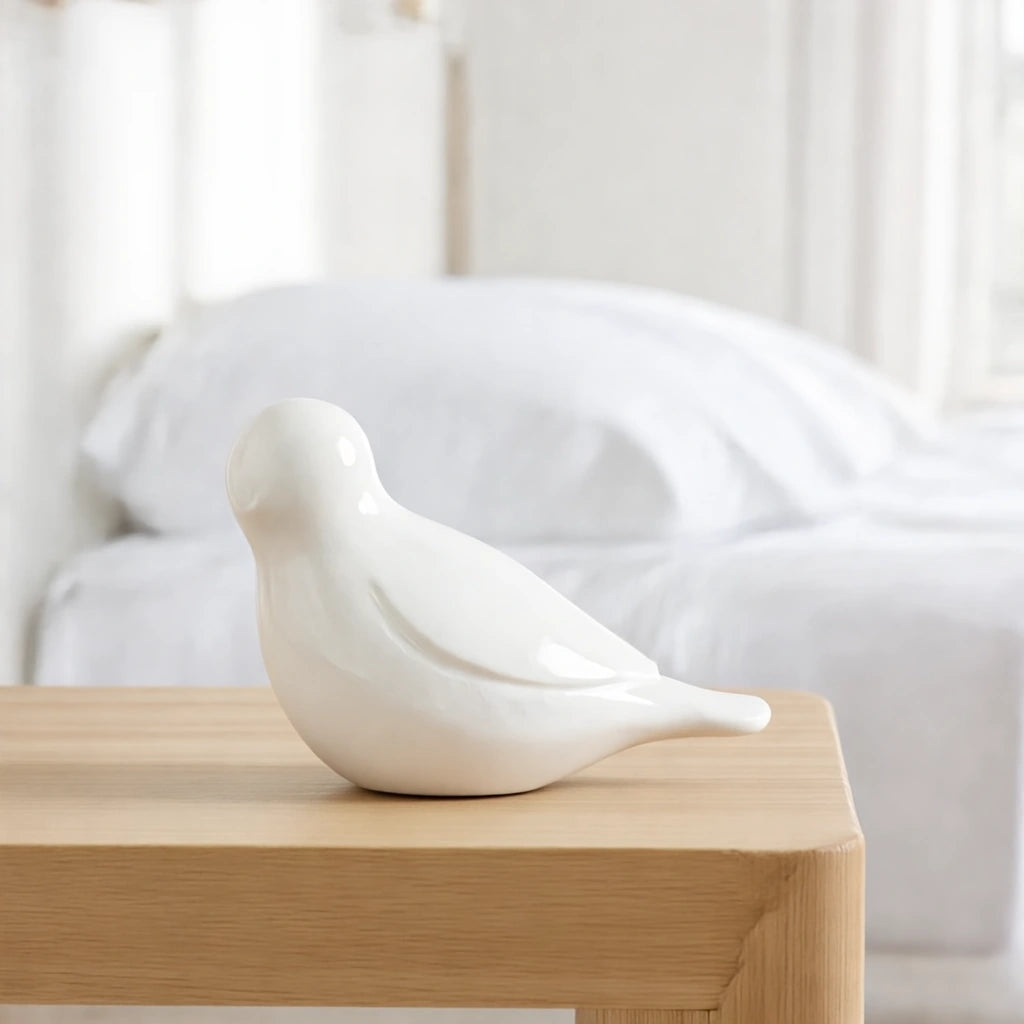 Whistling Bird Keepsake Urn for Ashes in Sage White