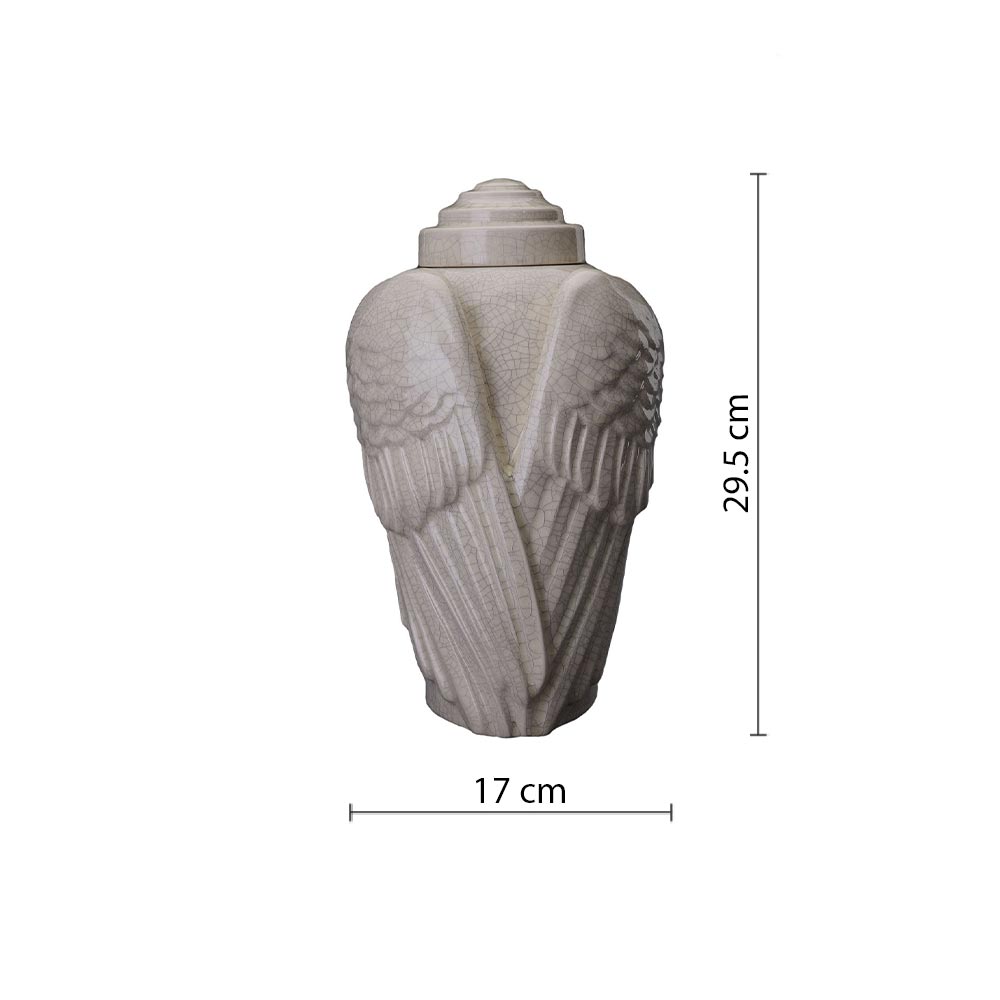 Angel Wings Cremation Urn for Ashes in Crackle Glaze Dimensions