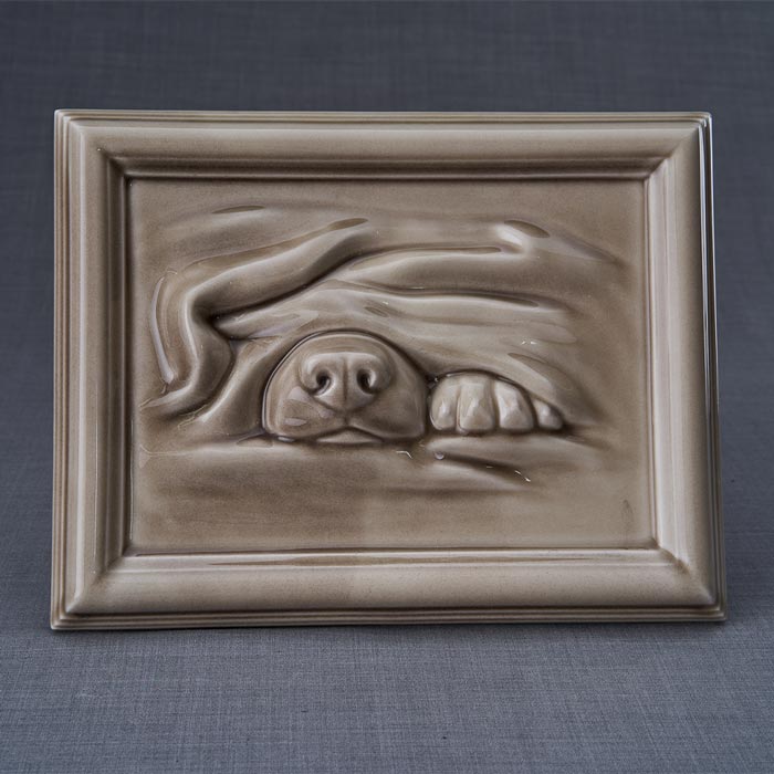 Dog Cremation Urn For Pets Ashes In Beige Grey Front View