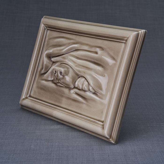 Dog Cremation Urn For Pets Ashes In Beige Grey Left View