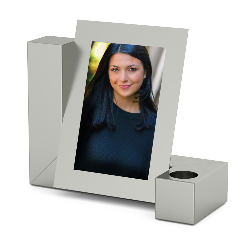 Photo Candle Cremation Urn for Ashes in Stainless Steel Front View