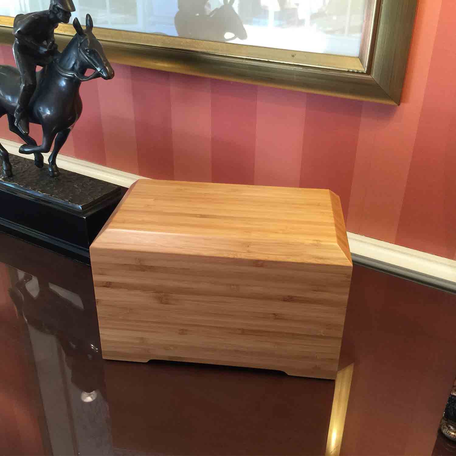 Tribute Solid Bamboo Semi Permanent Biodegradable Urn for Ashes On a Table From Top