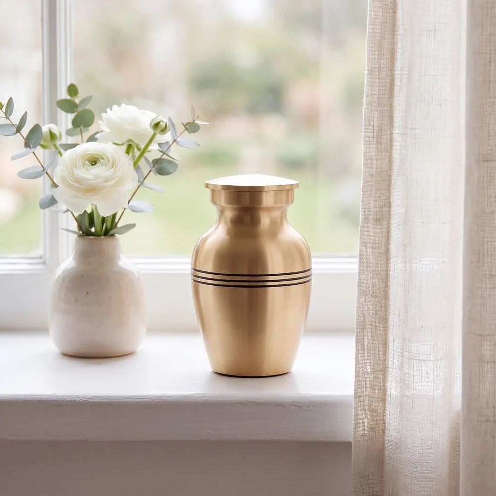 Classic Metal Keepsake Urn for Ashes in Brushed Gold
