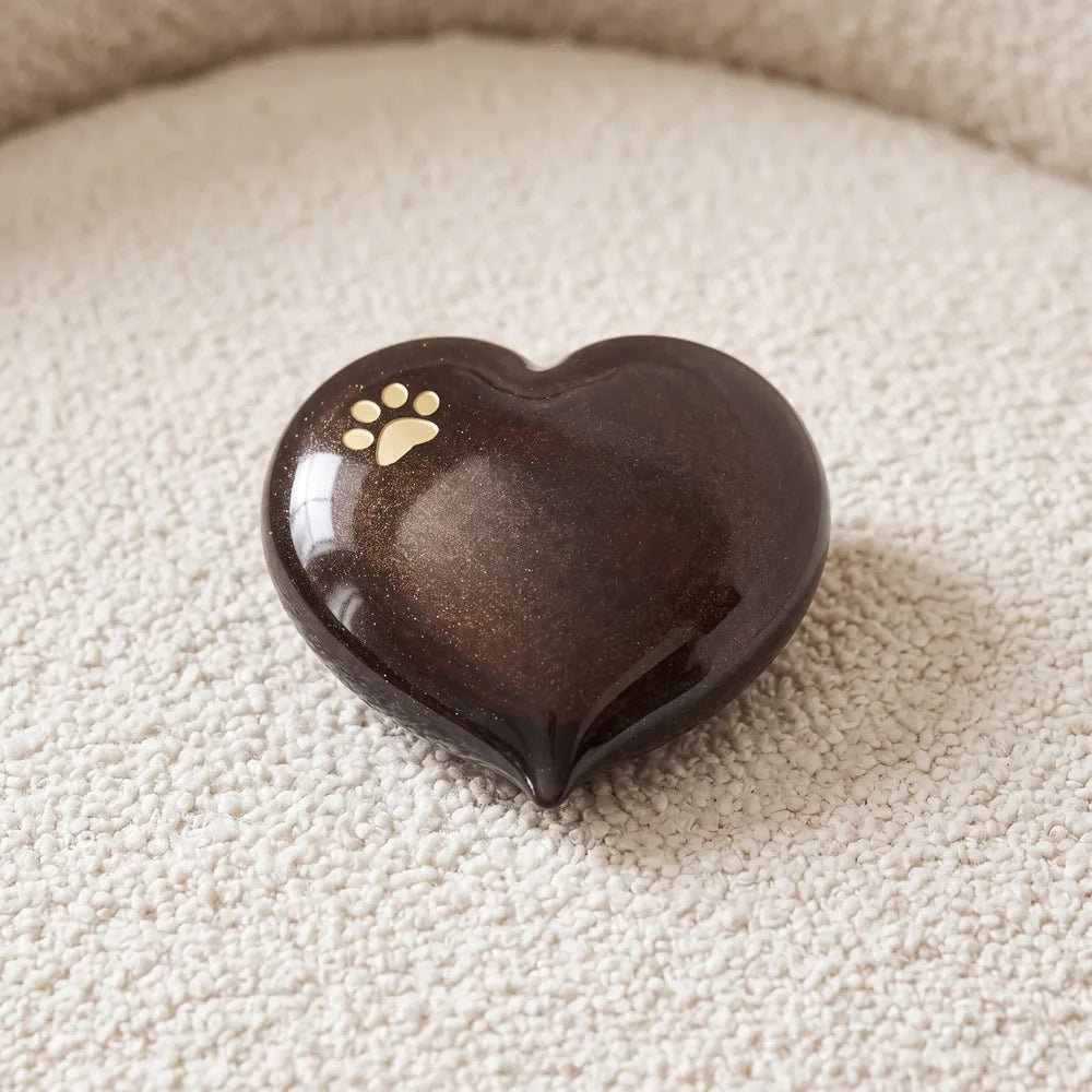 Heart Pawprint Pet Small Urn for Ashes in Bronze & Gold