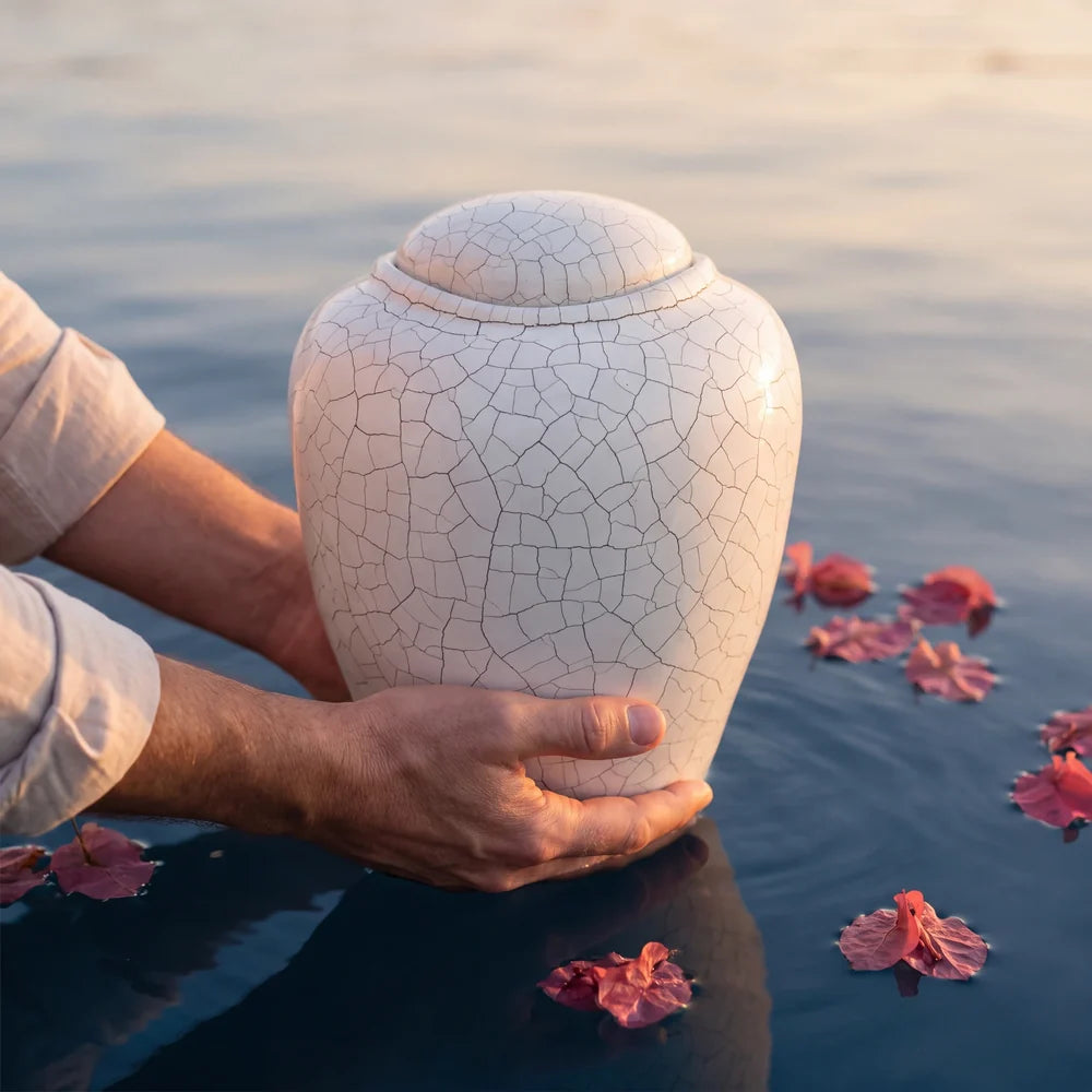 Oceane Antique White Biodegradable Water Urn for Ashes - Adult