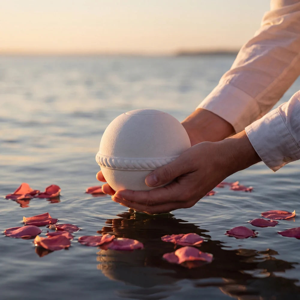 Oceane Round Quartz Biodegradable Water Urn for Ashes - Small