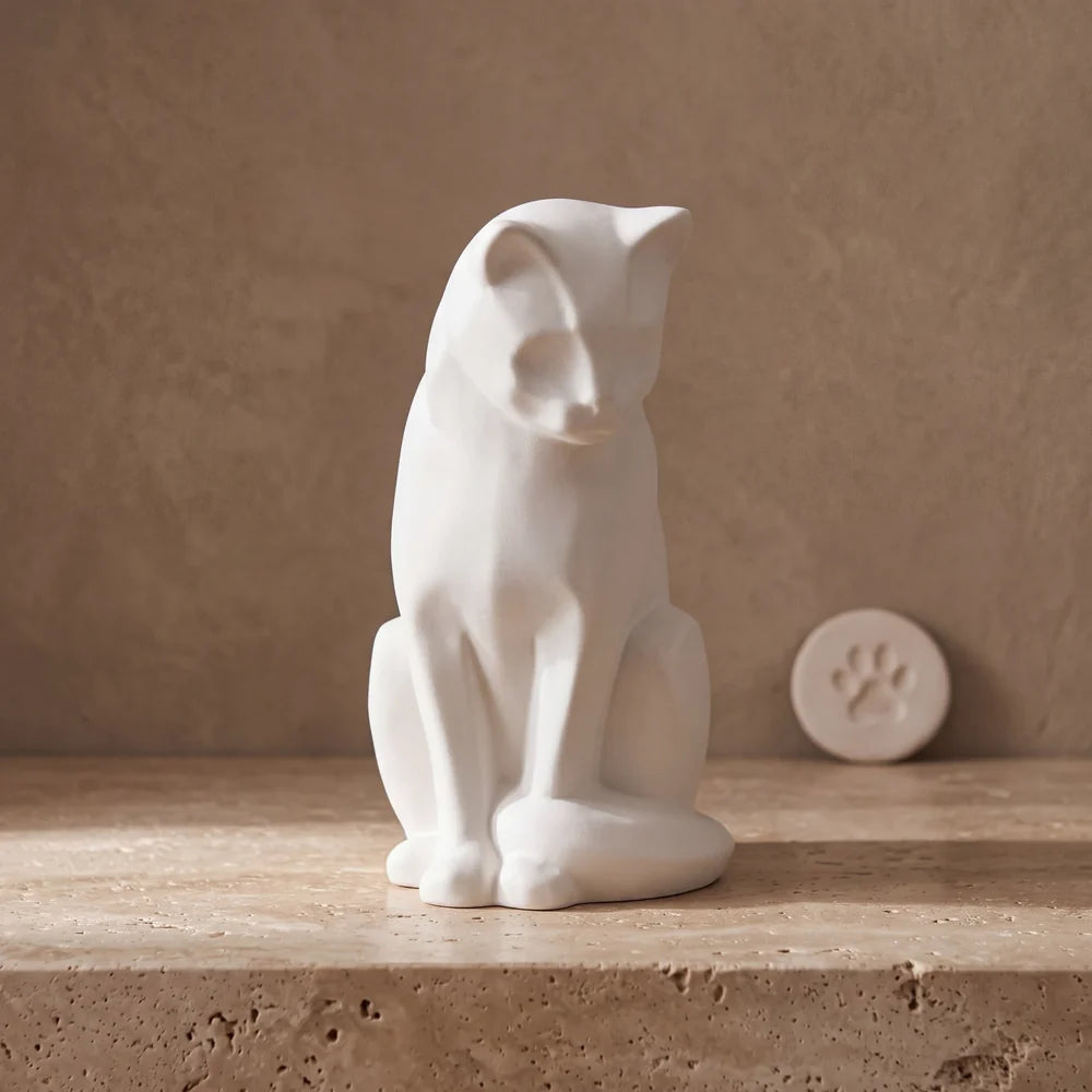 Sitting Cat Urn for Ashes in Matte White