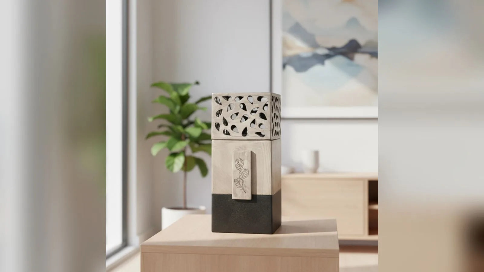 Lantern Candle adult cremation urn in a living room