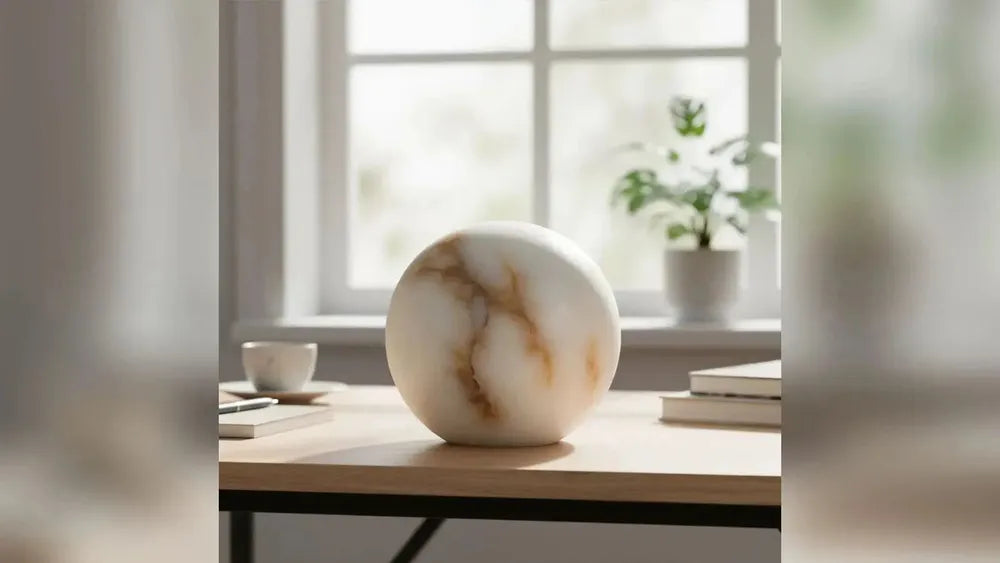 Stone Ball adult cremation urn on a table