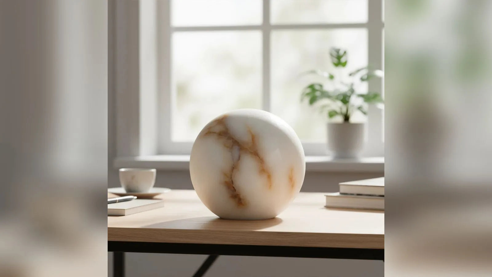 Stone Ball adult cremation urn on a table