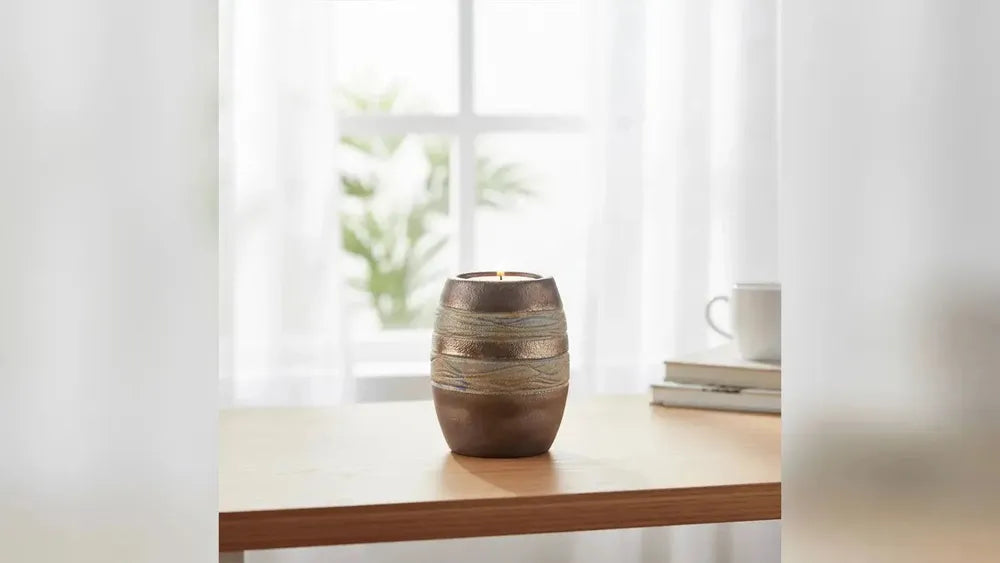 Haven Candle keepsake urn in a living room
