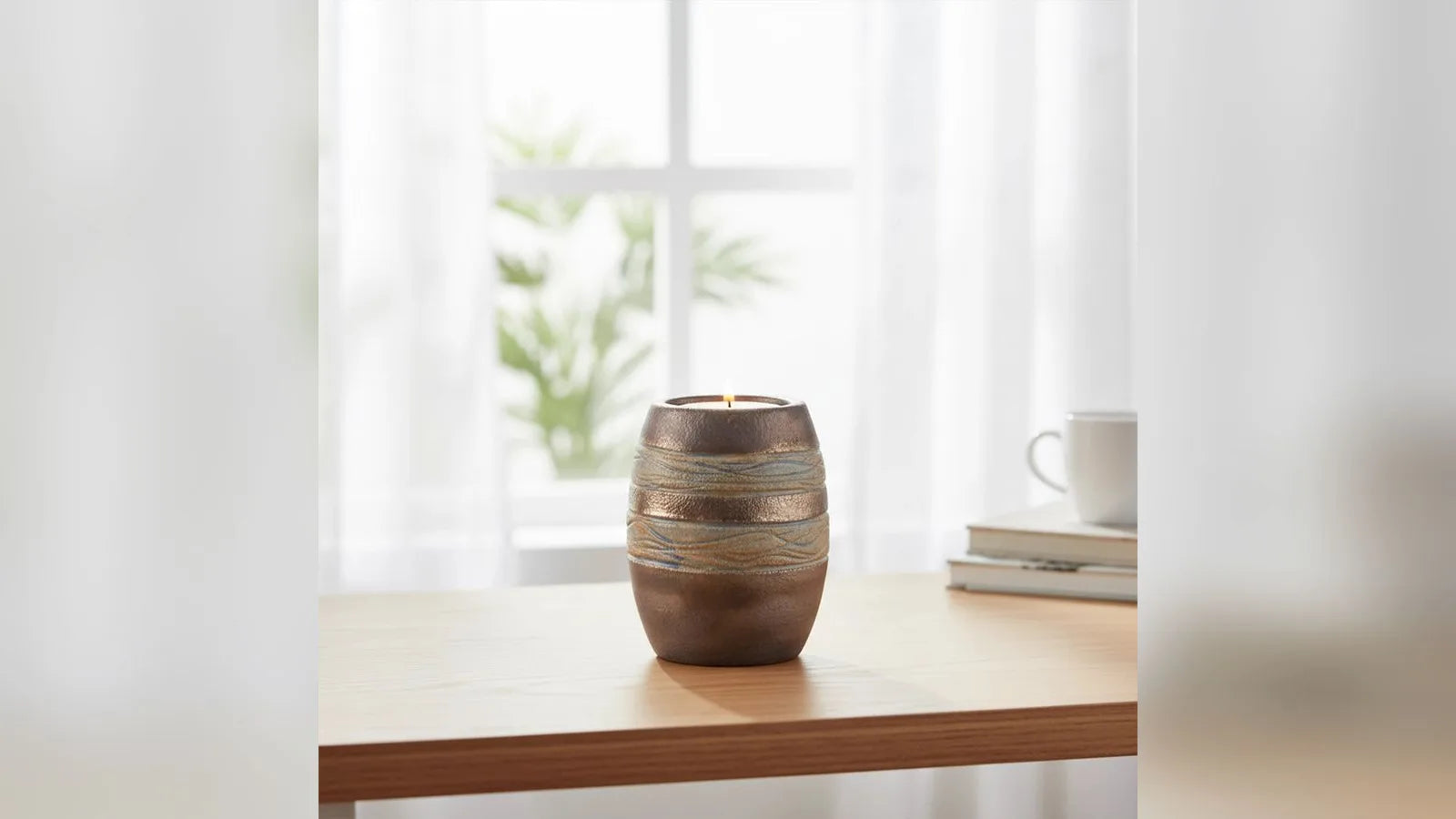 Haven Candle keepsake urn in a living room