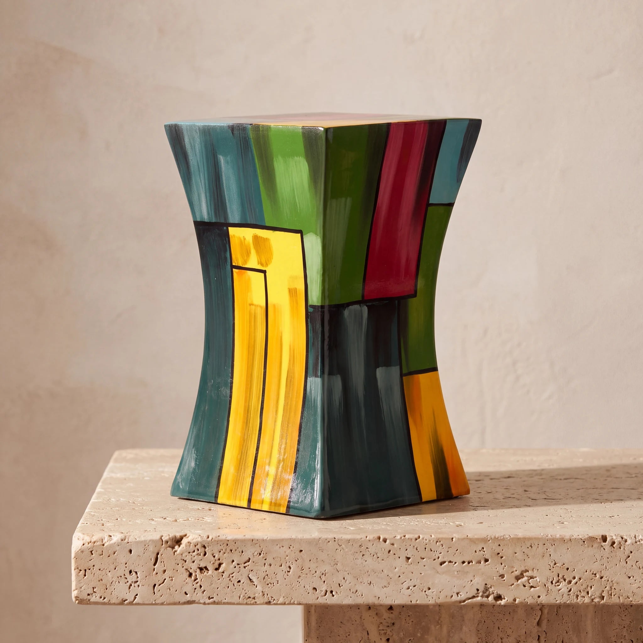 Abstract-Fibreglass-Small-Urn-for-Ashes-in-Multicolour-Travertine-Ledge