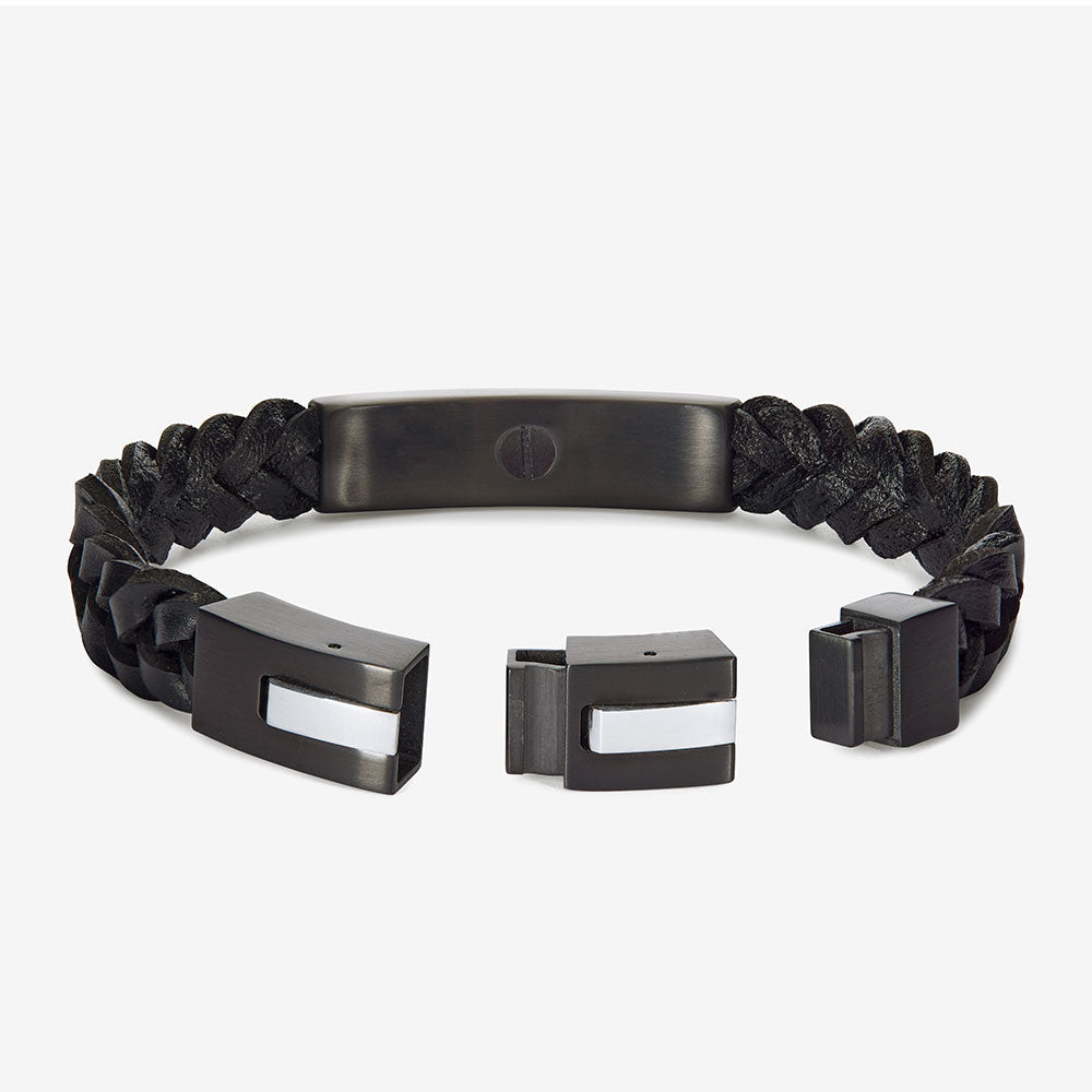Adjustable Braided Leather Ashes Bracelet For Men in Black Open