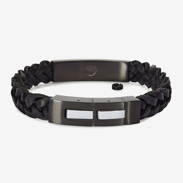 Adjustable Braided Leather Ashes Bracelet For Men in Black