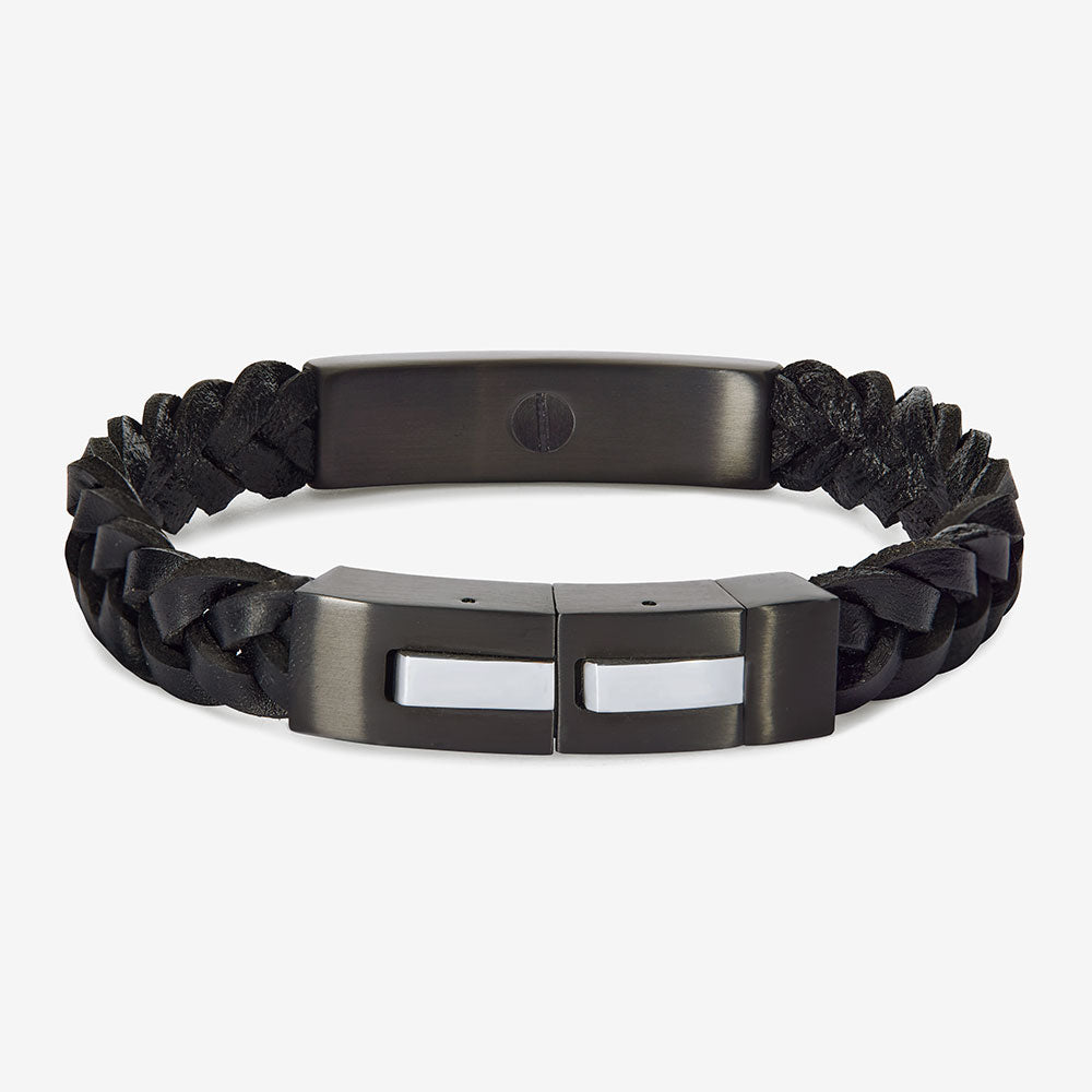 Adjustable Braided Leather Ashes Bracelet For Men in Black