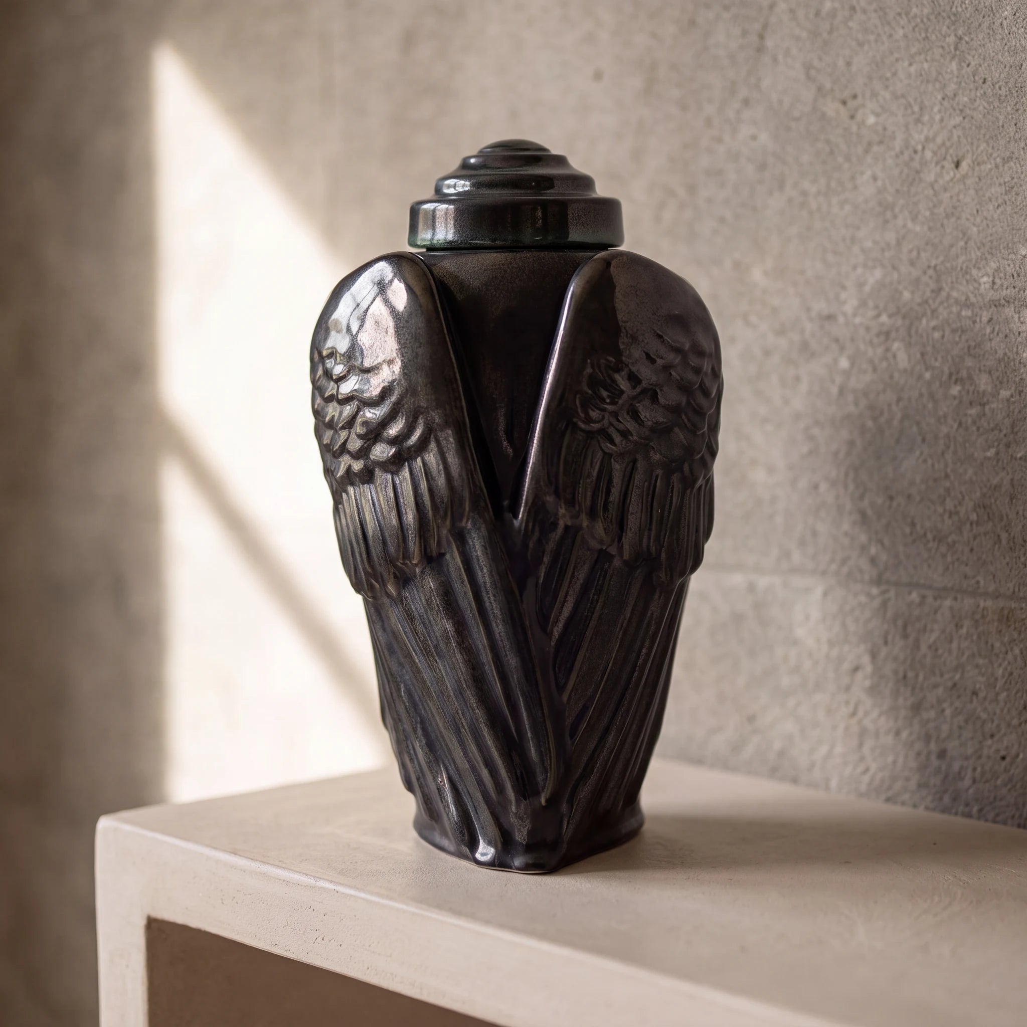 Angel Wings Adult Cremation Urn for Ashes in Black