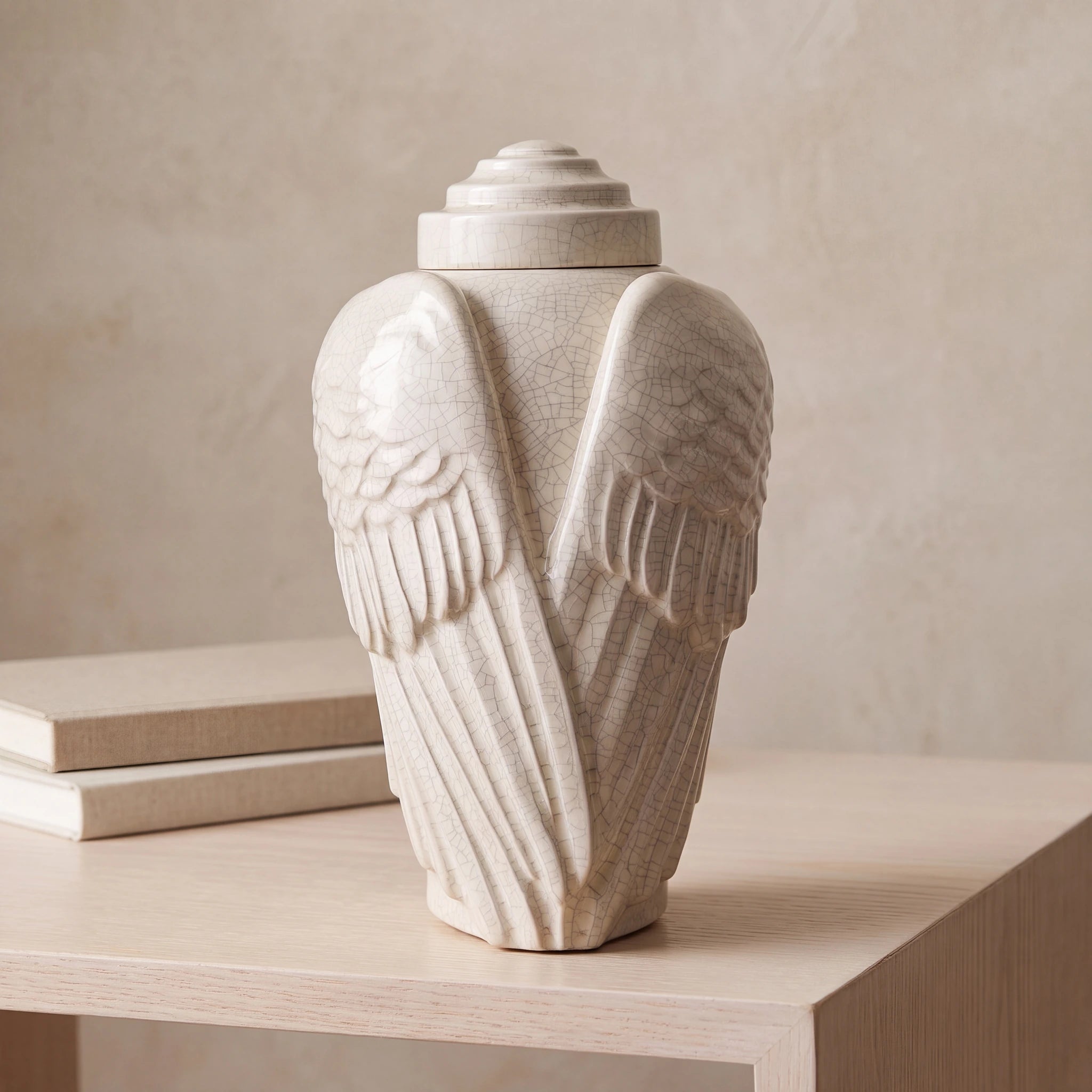 Angel Wings Adult Cremation Urn for Ashes in Crackle Glaze