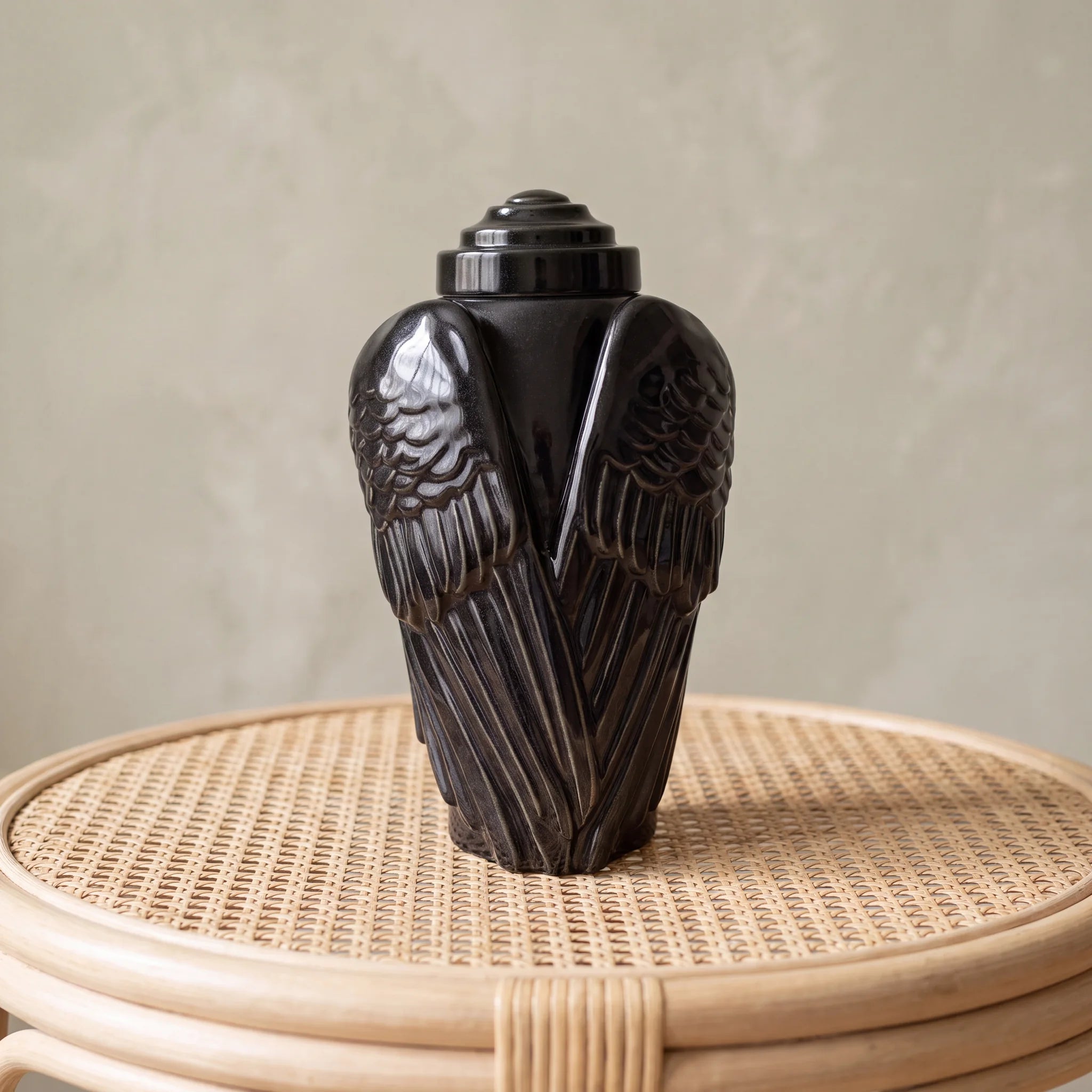 Angel Wings Adult Cremation Urn for Ashes in Glossy Black