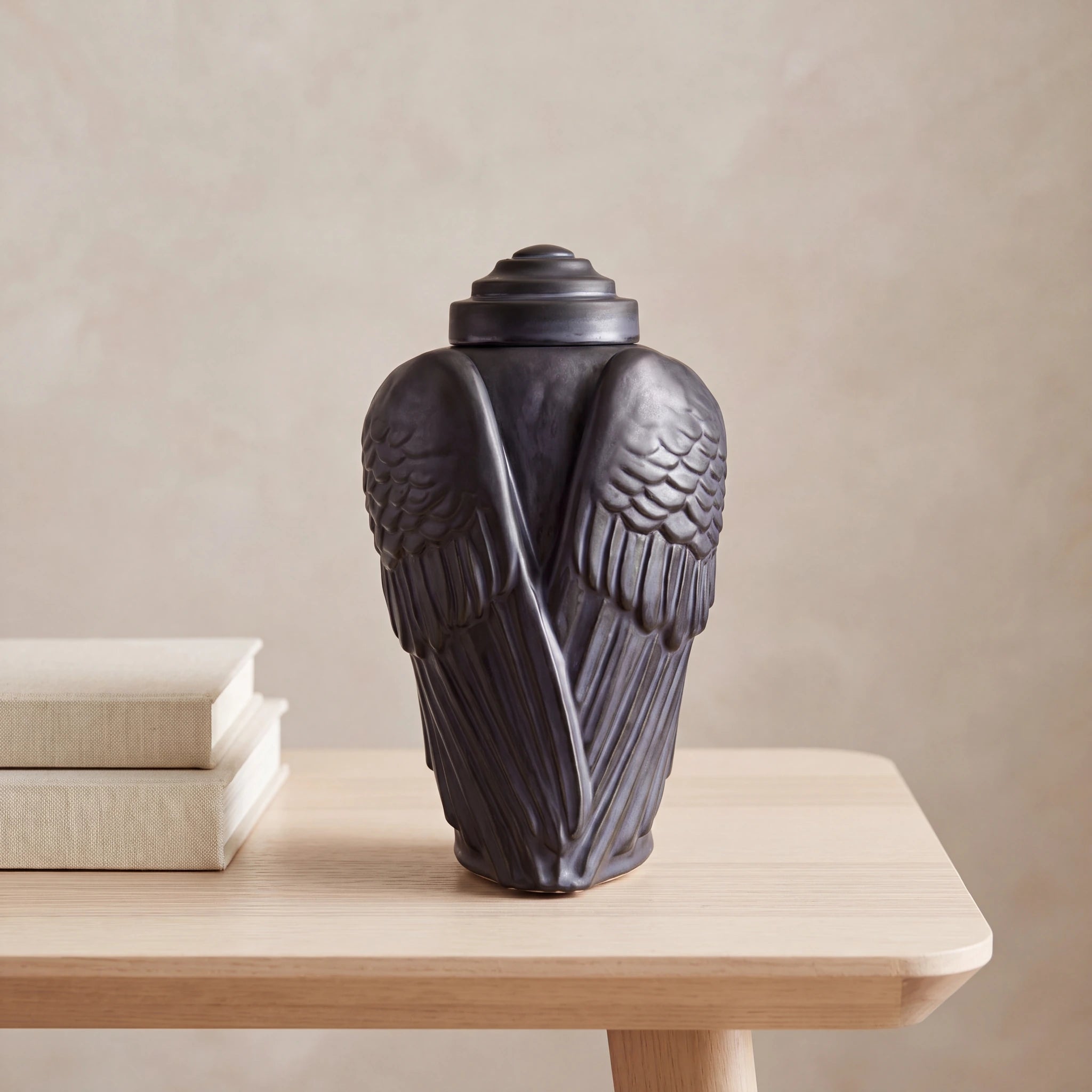 Angel Wings Adult Cremation Urn for Ashes in Matte Black
