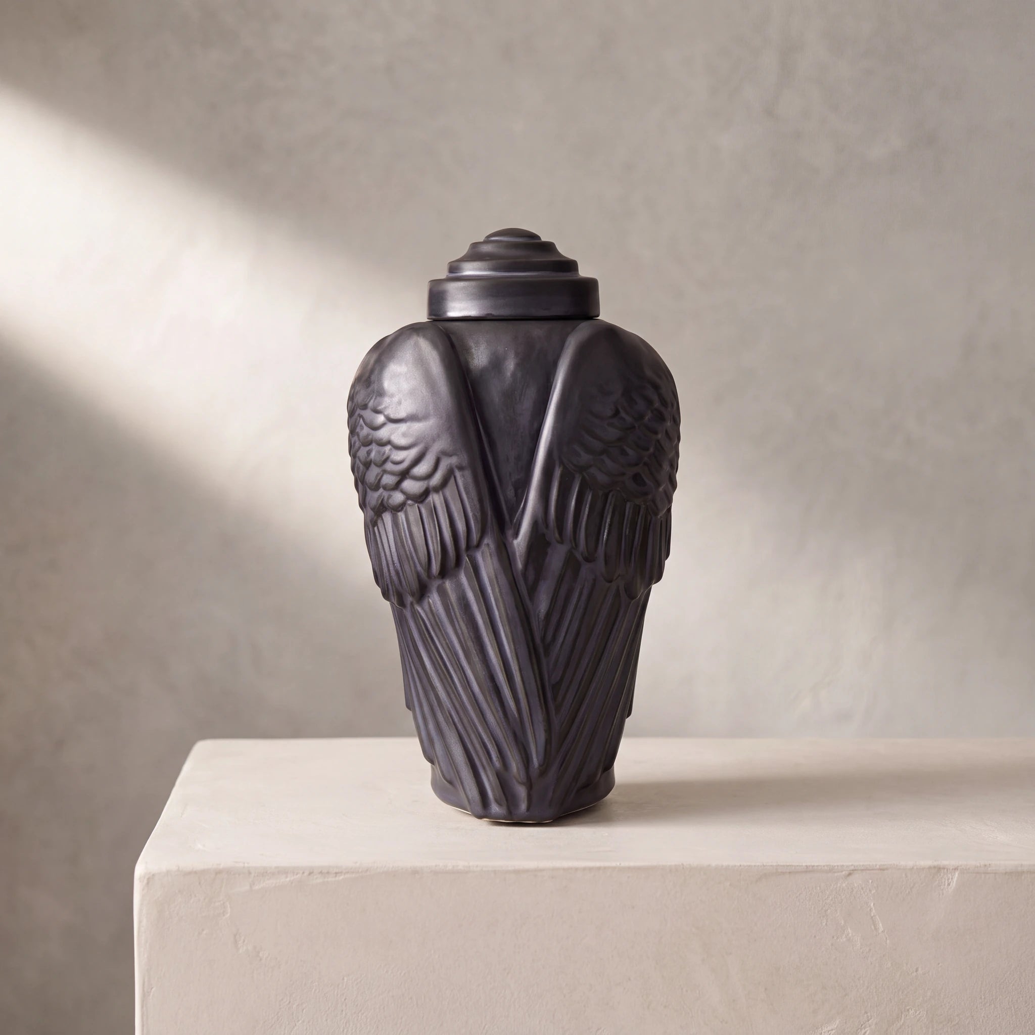 Angel Wings Adult Cremation Urn for Ashes in Matte Black