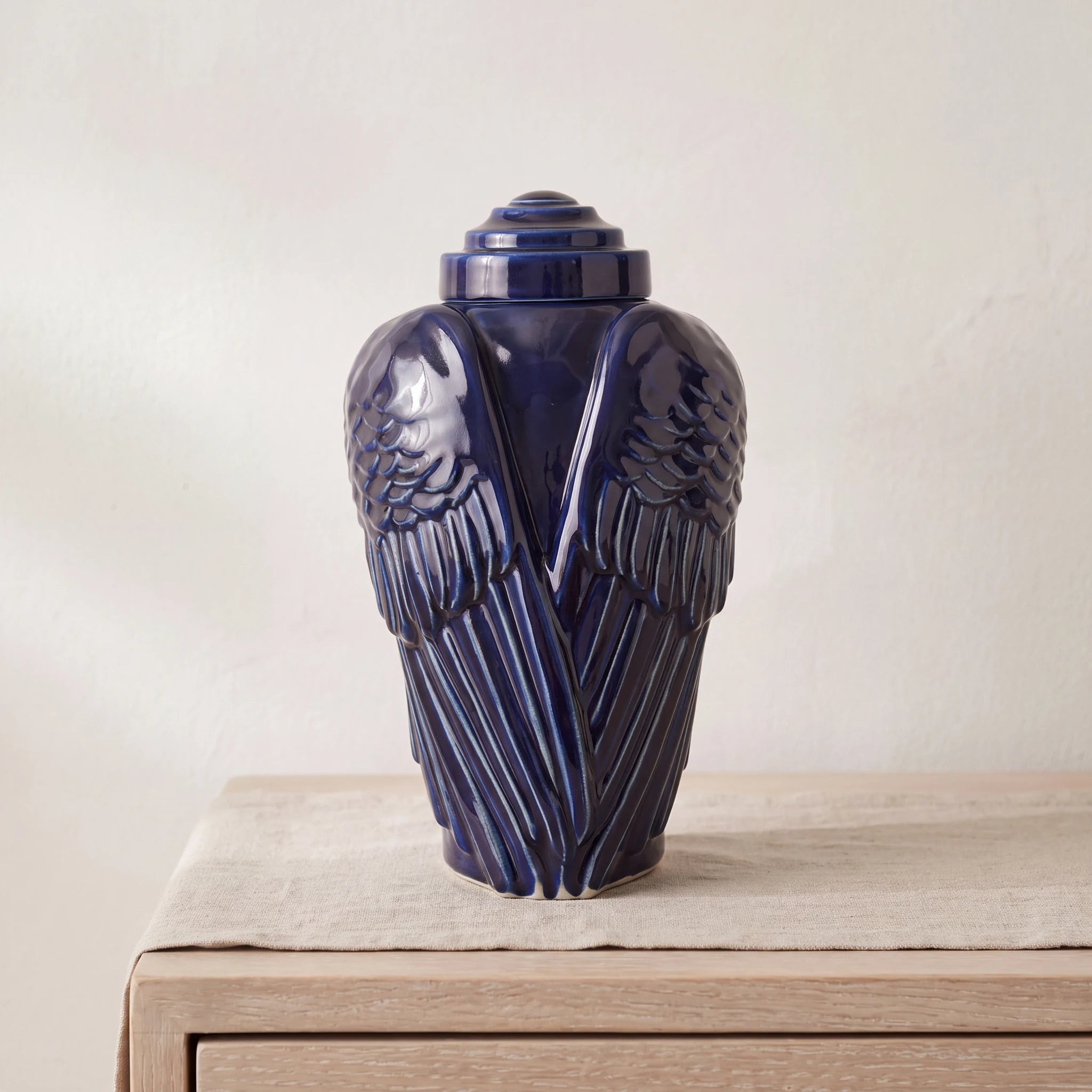 Angel Wings Adult Cremation Urn for Ashes in Metallic Blue