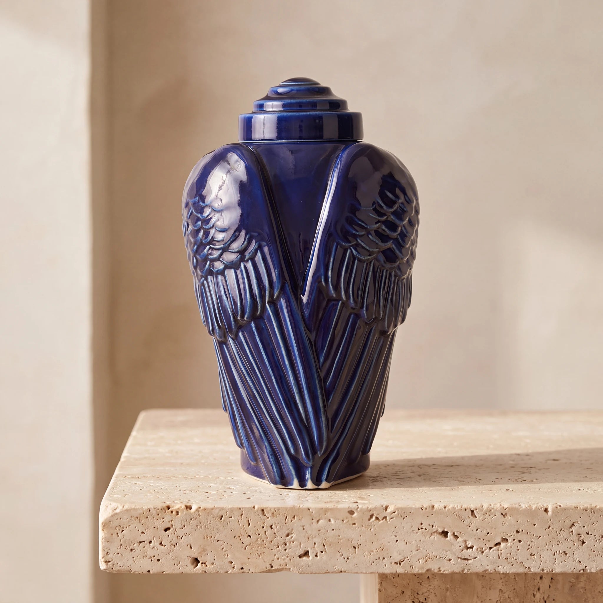 Angel Wings Adult Cremation Urn for Ashes in Metallic Blue