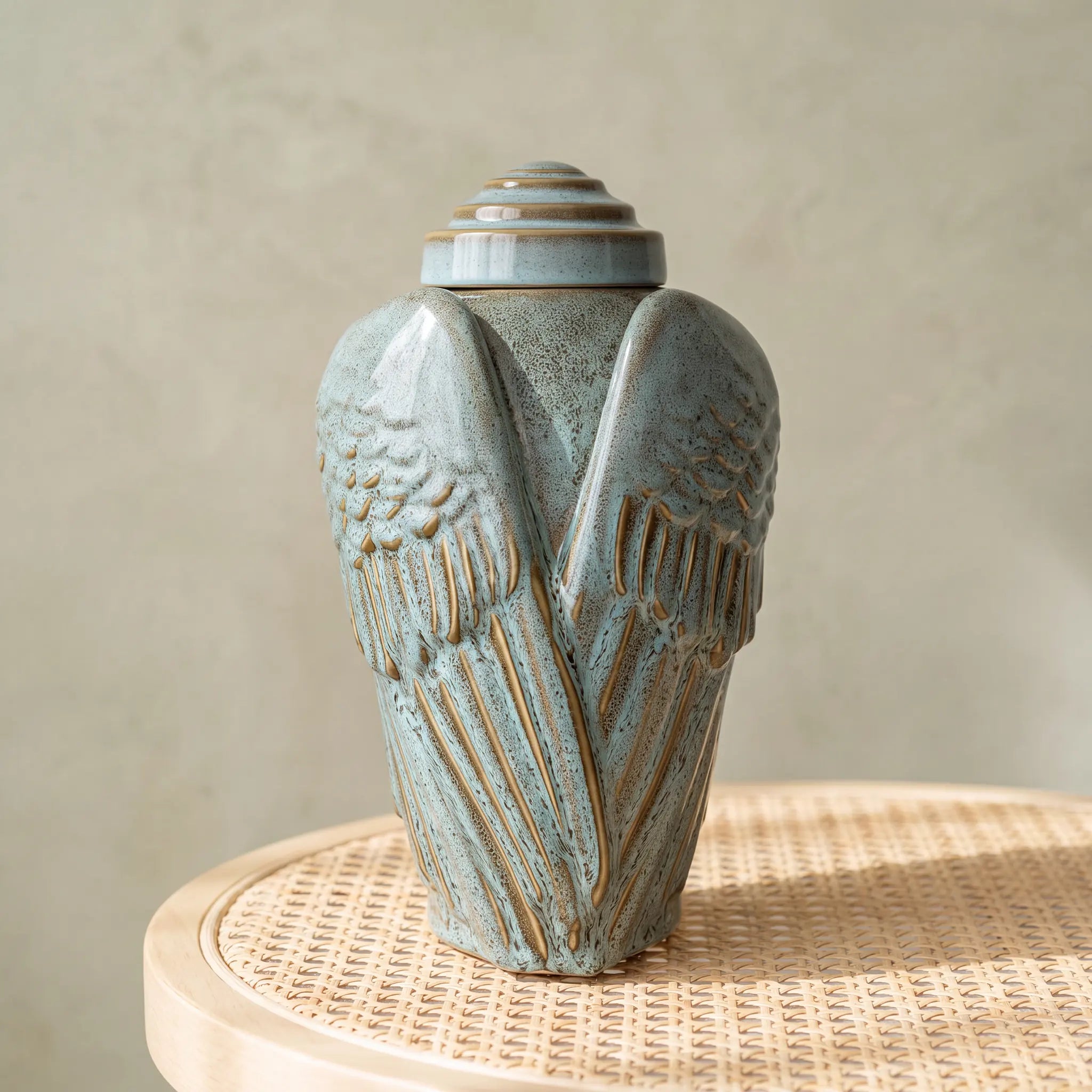Angel Wings Adult Cremation Urn for Ashes in Oily Green