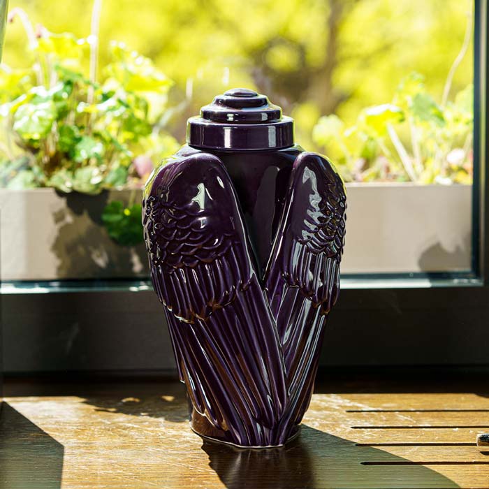 Angel Wings Adult Urn for Ashes Violet by Window