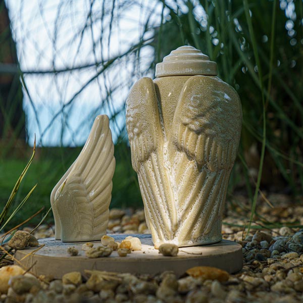Angel Wings Small Urn for Ashes in Light Sand