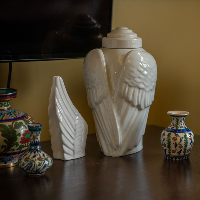 Angel Wings Small Urn for Ashes in White