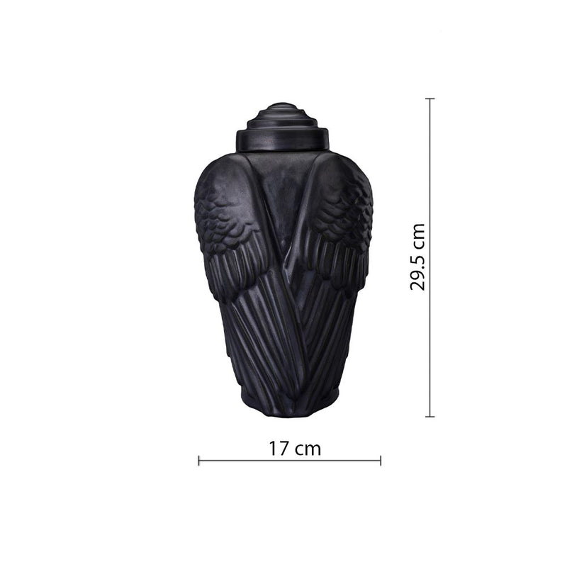 Angel Wings Adult Cremation Urn for Ashes in Matte Black