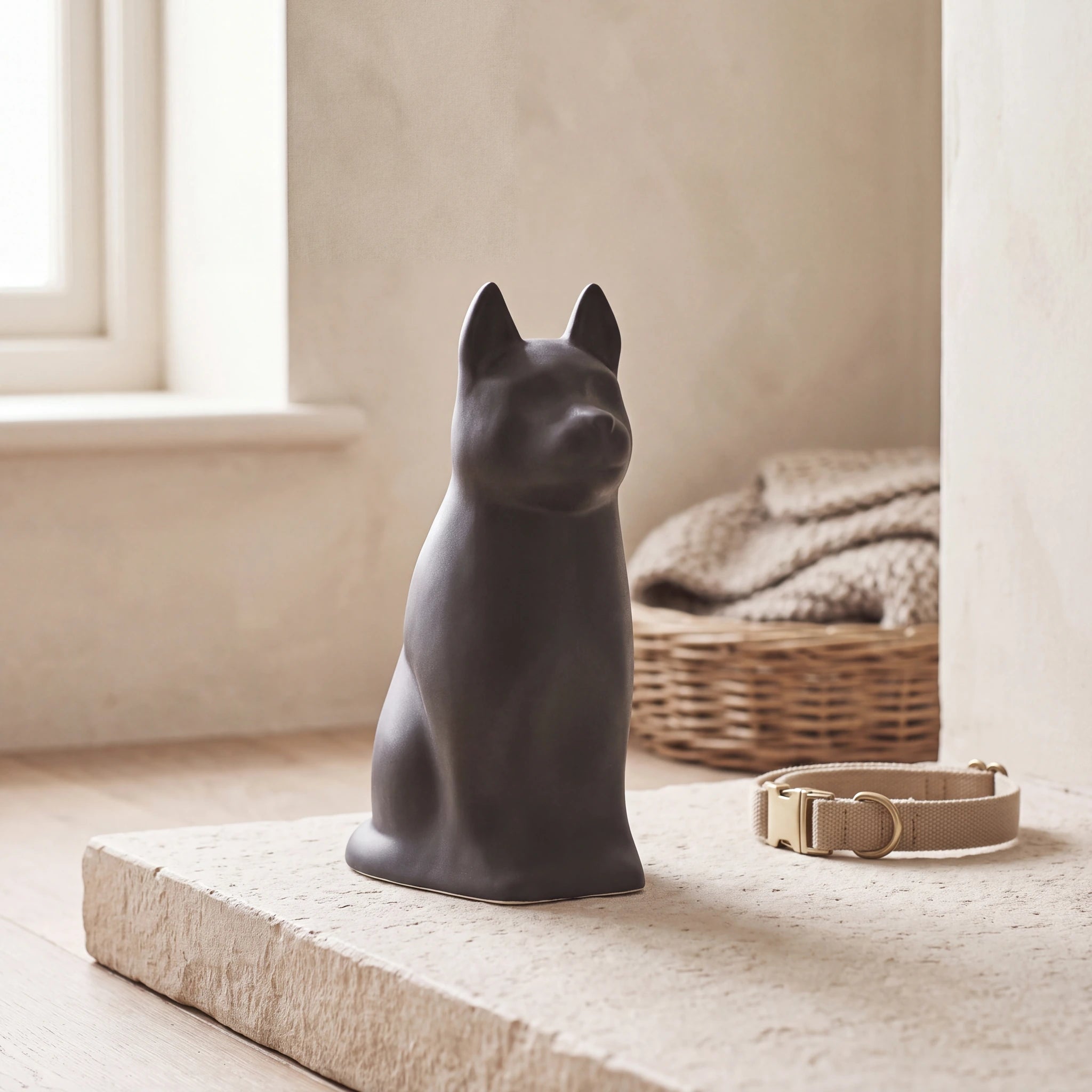 Barkley-Dog-Urn-for-Ashes-in-Matte-Grey-pet_hearth_basket