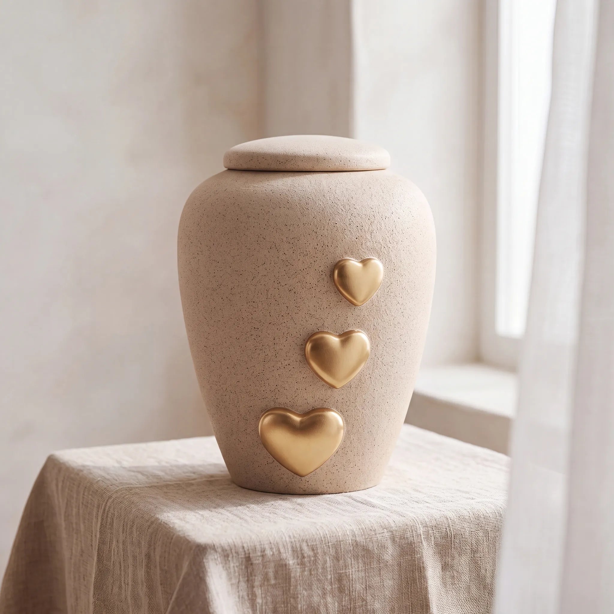 Beige Hearts Adult Cremation Urn for Ashes