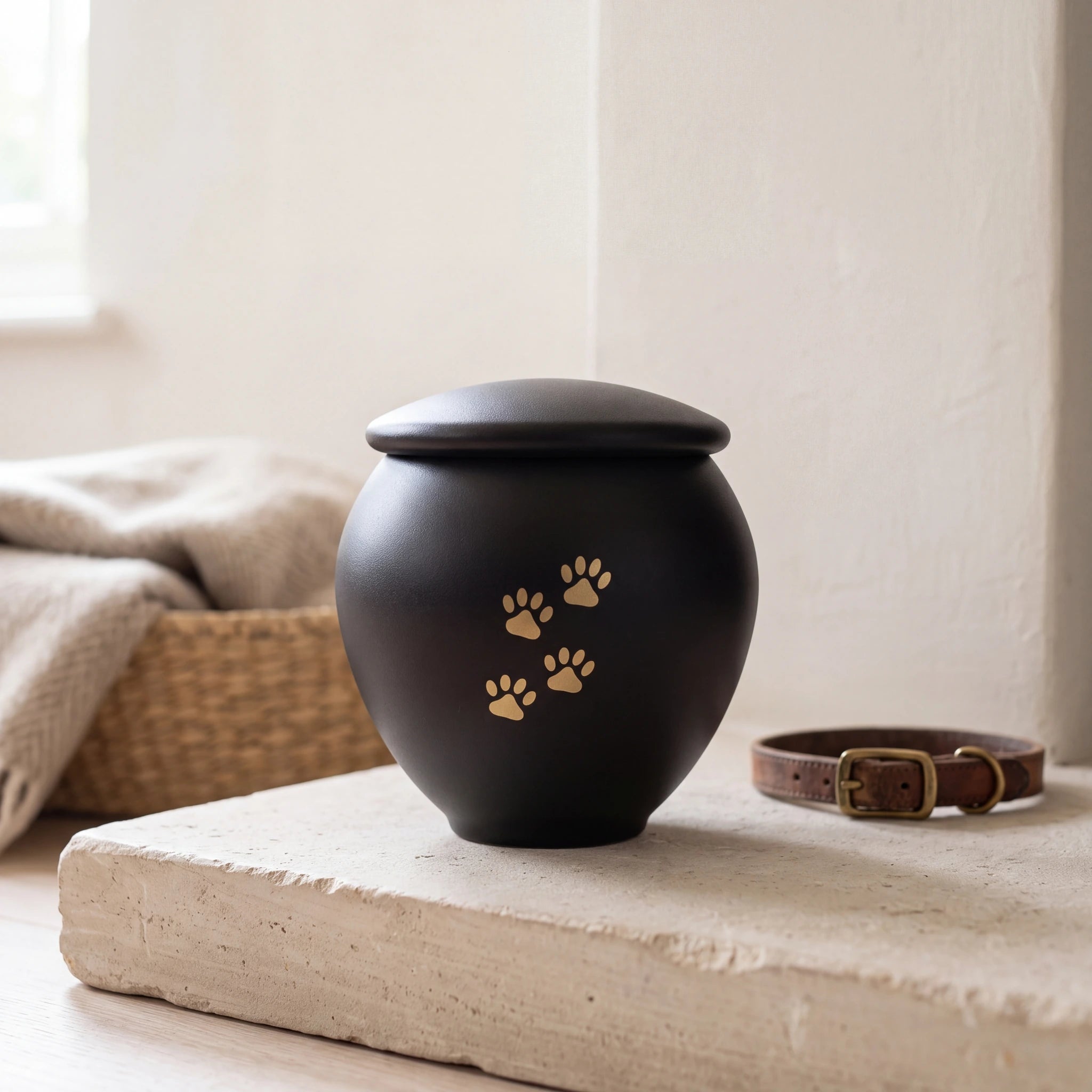 Black-Gold-Pawprints-Pet-Urn-for-Ashes-Small-pet_hearth_basket