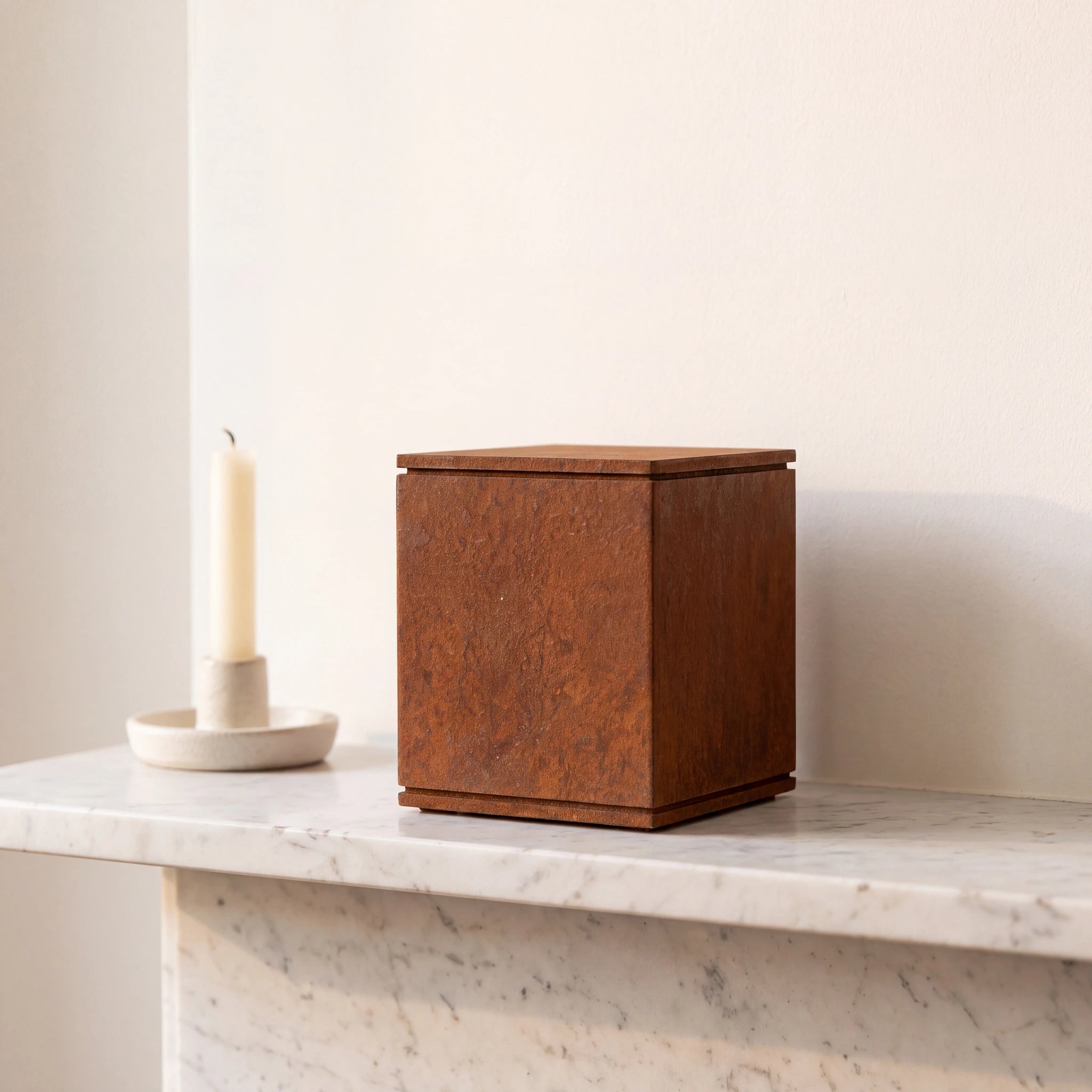 Box-Small-Urn-for-Ashes-in-Corten-Steel-Marble-Ledge
