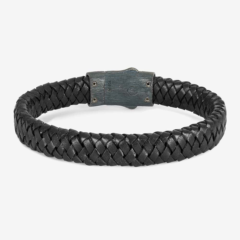 Braided Leather Ashes Bracelet For Men in Black Closed