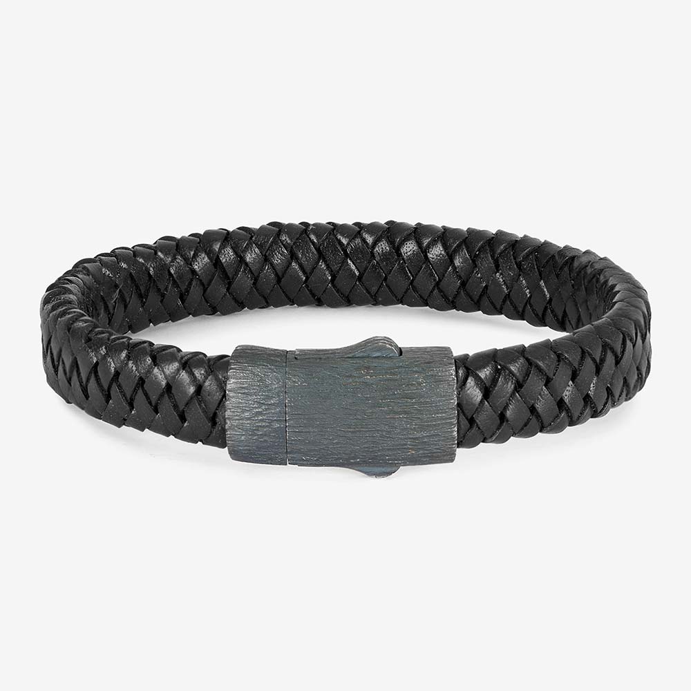 Braided Leather Ashes Bracelet For Men in Black Matte Edition