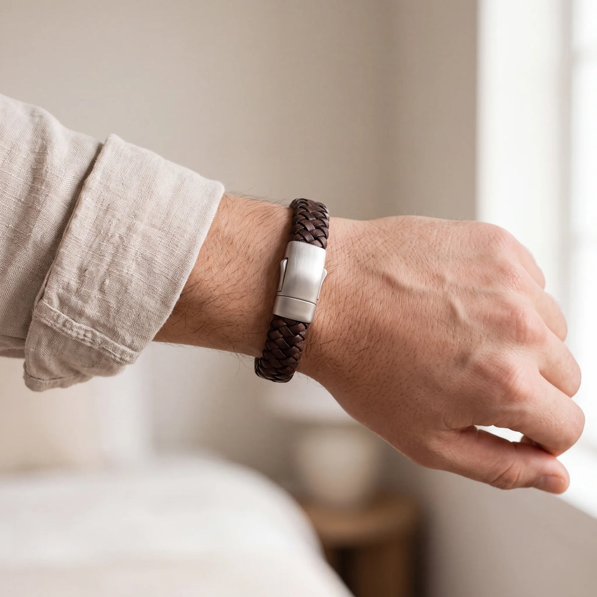 Braided-Leather-Ashes-Bracelet-For-Men-in-Brown-Wide-Braid-On-the-Wrist