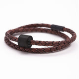 Braided Leather Ashes Bracelet for Men - Black Edition in Brown Close Up